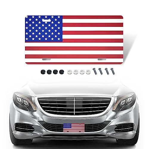 gunhunt Pack-1 American Flag License Plate, Personalise License Plate with 4 Holes, Rust-Proof Metal Car Plates, Car Universal Novelty Patriotic Vehicle Tag (Red #American Flag)