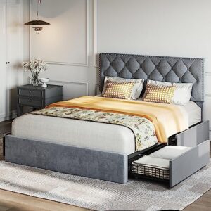 LIKIMIO Queen Bed Frame with Storage Drawers, Upholstered Platform Bed with Headboard - Sturdy Structure for a Comfortable & Noiseless Sleeping Space