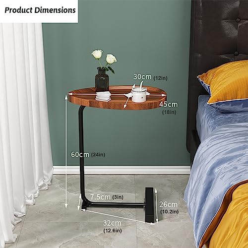 TRUNYAQI C Shaped Bed Side Table, Small Spaces End Table for Sofa and Bedside, Couch Tables That Slide Under, Small Coffee Side Table for Bedroom Living Room, 18”L X 12”W Tabletop (Brown+Black)