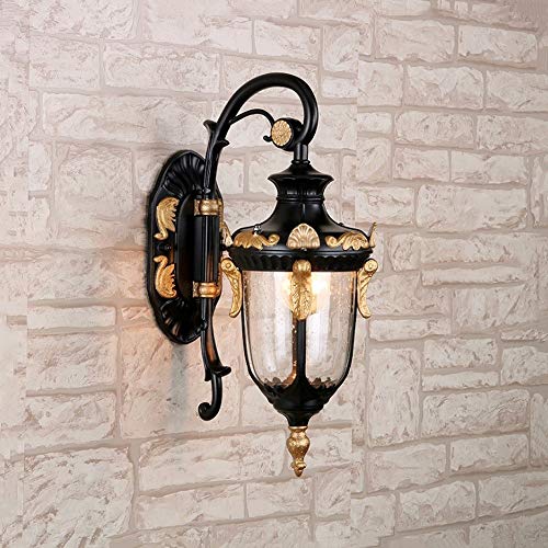 PEHUB Vintage Outdoor Wall Light Rustic Oil Rubbed Gloden Porch Garage Wall Lamp Waterproof Anti-Rust Lightings Glass Shade Exterior Sconces Patio Wall Sconce House Deck Lantern Exterior Light Fixture