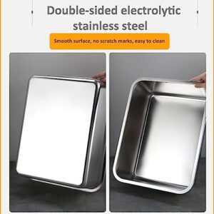 Open Top Cat Litter Box, Double-Sided electrolytic Stainless Steel Large Litter Box with Frame, High Sided and Upgrade Handle for Training Cats to Clean Pet Accessories (L-Ⅱ)