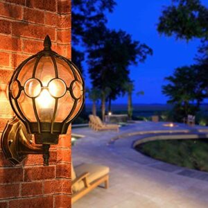 He-shop LED Indoor Wall Light, European Retro Industry Round Outdoor Waterproof Wall Lantern Wall Sconce Security Light Complete with Glass Lampshade Outdoor Waterproof Wall Light Socket