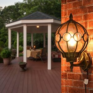 He-shop LED Indoor Wall Light, European Retro Industry Round Outdoor Waterproof Wall Lantern Wall Sconce Security Light Complete with Glass Lampshade Outdoor Waterproof Wall Light Socket