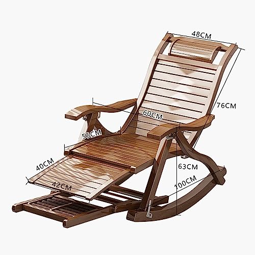 Lunch break chair, outdoor rocking chair, rocking chair, armchair, rocking chair with headrest, extra long with footrest, for leisure and home use, suitable for bedroom, office ( Color : Walnut )