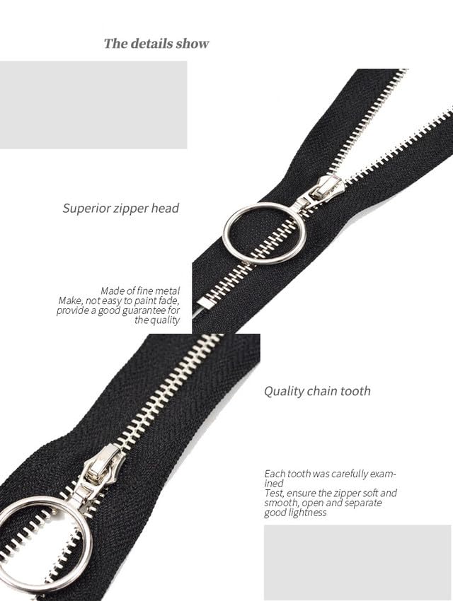 2PCS 8# 20 Inch Close End Zippers for Sewing Bags Crafts Jackets,Silver Metal Teeth（Black Belt-50cm 2PCS）