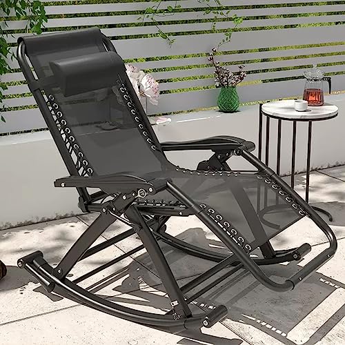 OQHAIR Front Porch Rocking Chair, Outdoor Rocking Chair, Rocking Chair, Armchair, Rocking Chair with headrest, Extra Long with footrest, for Leisure and Home use, Suitable for Bedroom, Office