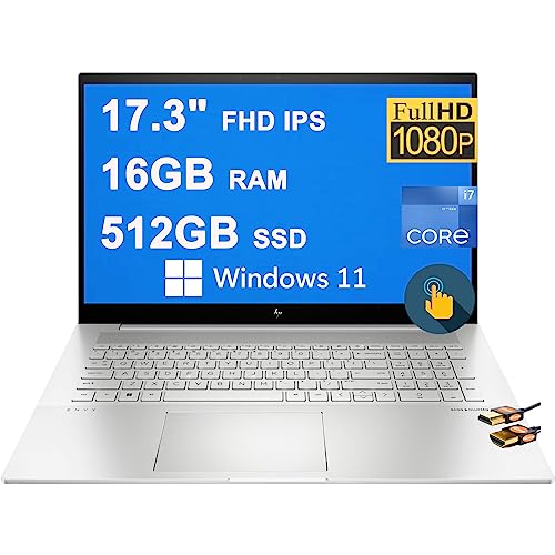 HP Envy 17 Business Laptop 17.3" FHD IPS Touchscreen (300 nits) 12th Generation Intel 12-Core i7-1260P Processor 16GB RAM 512GB SSD Backlit Keyboard Thunderbolt USB-C B&O Win11 Silver + HDMI Cable