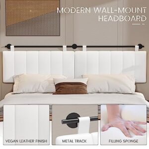 Hasuit King Floating Bed Frame with Led Light, Modern Inspired King Size Bed Platform, Vegan Leather Upholstered Wall Mounted Headboard, No Box Spring Needed, Noise Free, Easy Assembly