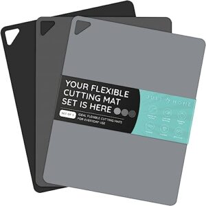 extra thin flexible cutting boards for kitchen - cutting mats for cooking, colored cutting mat set with easy-grip handles | non slip cutting sheets, flexible plastic cutting board set of 3 (15"x12")