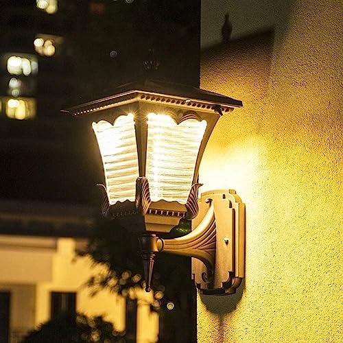 MADBLR7 Aluminum Solar Outdoor Wall Light with Glass Lantern Antique Wall Sconce Outdoor Lamp Waterproof Porch Light for Garage Front Door