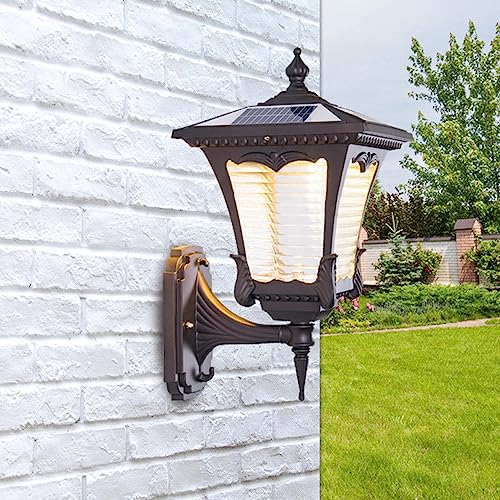 MADBLR7 Aluminum Solar Outdoor Wall Light with Glass Lantern Antique Wall Sconce Outdoor Lamp Waterproof Porch Light for Garage Front Door