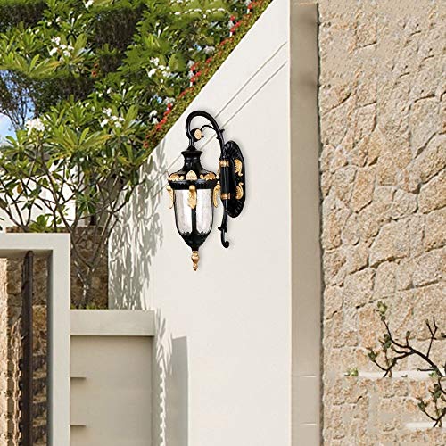 PEHUB Vintage Outdoor Wall Light Rustic Oil Rubbed Gloden Porch Garage Wall Lamp Waterproof Anti-Rust Lightings Glass Shade Exterior Sconces Patio Wall Sconce House Deck Lantern E26 Base Exterior Ligh