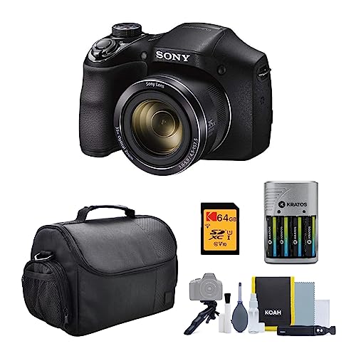 Sony Cyber-Shot DSC-H300 20.1 MP 35x Zoom Digital Camera (Certified Refurbished) with 64GB SD Card,Padded Camera case with accesory kit, and Rapid Travel Charger with 4AA Batteries Bundle (5 Items)