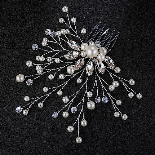 ZJHYXYH Wedding Ivory White Peals Hair Combs Bridal Hairpins for Women Rhinestone Ornaments Jewelry Hairpiece