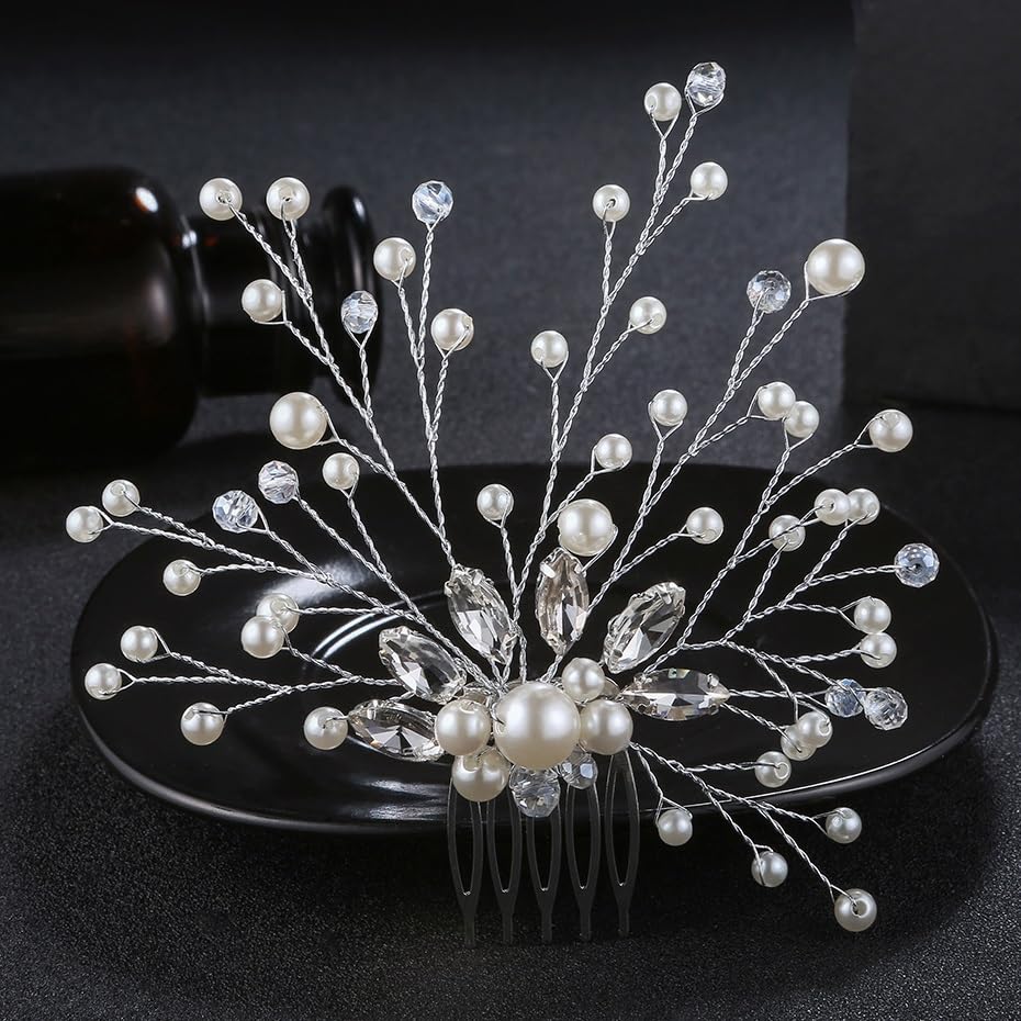 ZJHYXYH Wedding Ivory White Peals Hair Combs Bridal Hairpins for Women Rhinestone Ornaments Jewelry Hairpiece