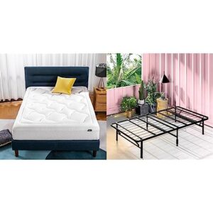 zinus 8/10/12-inch cloud memory foam mattress, pressure relieving, bed-in-a-box & smartbase tool-free assembly mattress foundation / 14 inch metal platform bed frame/underbed storage, black, regular