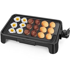 extra large nonstick electric griddle - pancake griddle for eggs, burgers, beef, cheese, party smokeless griddle pan with temperature control, dishwasher safe, black, 1500w