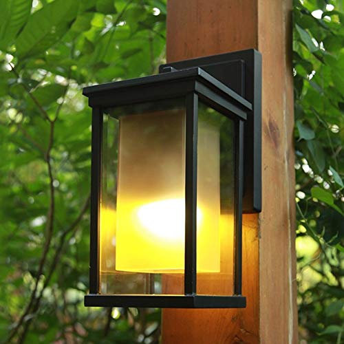 PEHUB Simple Outdoor Porch Wall Sconce Garden Exterior Wall Sconce Light Fixtures Waterproof Outside Wall Lantern Lighting Black Aluminum Square Frame with Clear Glass Creative Shape Lamp Exterior Lig