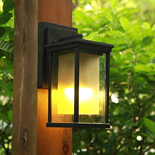 PEHUB Simple Outdoor Porch Wall Sconce Garden Exterior Wall Sconce Light Fixtures Waterproof Outside Wall Lantern Lighting Black Aluminum Square Frame with Clear Glass Creative Shape Lamp Exterior Lig