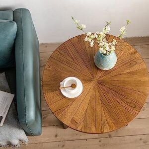 DS-HOMEPORT Round Wood Coffee Table for Living Room, 2 Tier Sturdy Circle Round Coffee Table with Large Storage, Rustic Farmhouse Round Coffee Table, 35.3''Dx17.8''H