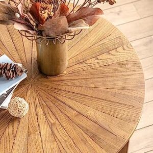 DS-HOMEPORT Round Wood Coffee Table for Living Room, 2 Tier Sturdy Circle Round Coffee Table with Large Storage, Rustic Farmhouse Round Coffee Table, 35.3''Dx17.8''H