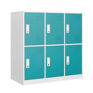 wtravel locker steel storage cabinet, 2 tiers 6 doors storage locker for gym school office metal lockers for employees with keys (2 tiers / 6 doors sky-blue)