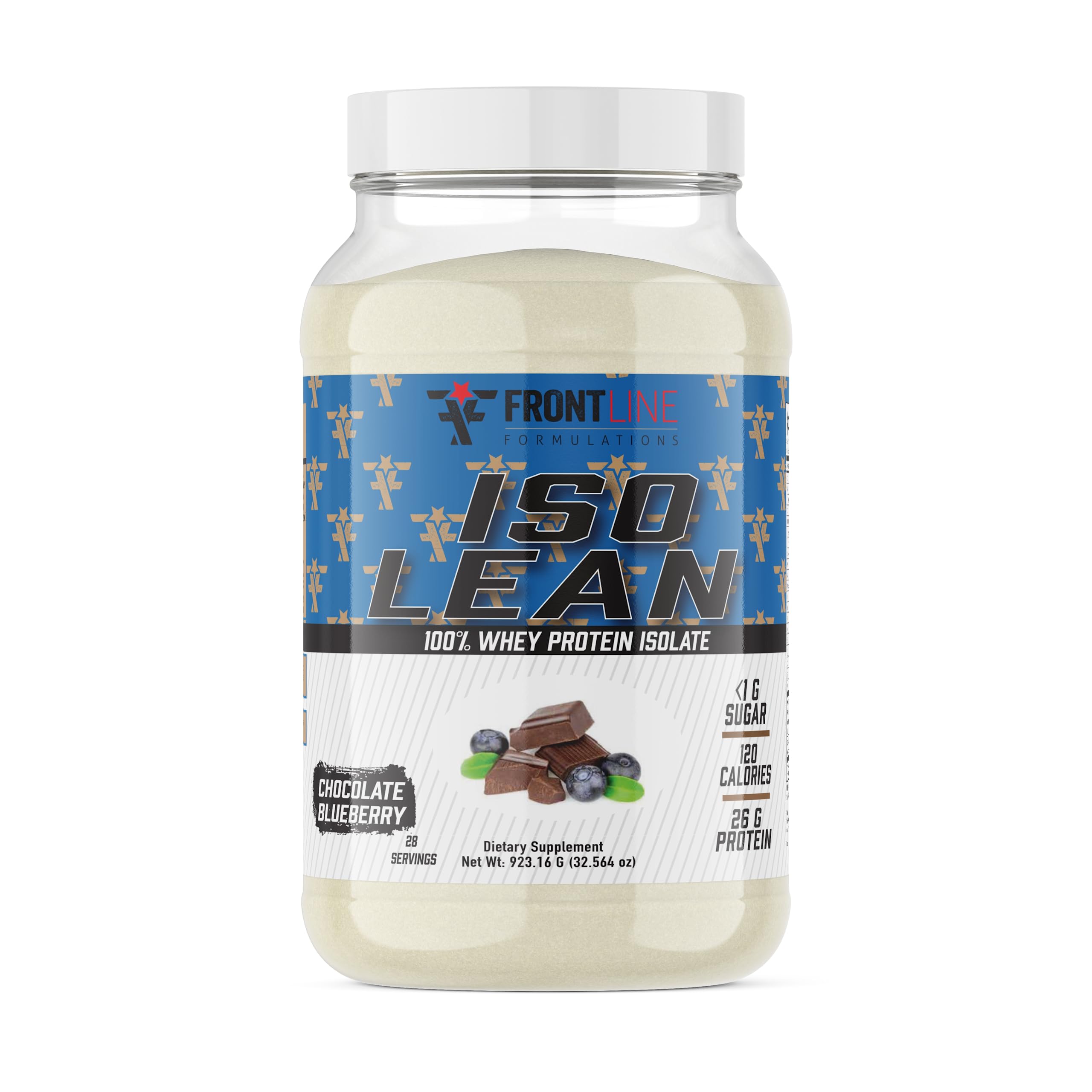 FRONTLINE FORMULATIONS Isolean, 100% Whey Protein Isolate, Fast Absorption, Iso Lean, Low Sugar, Maximize Recovery, 25 Grams Per Serving, Veteren Owned and Operated (28 Servings, Chocolate Blueberry)