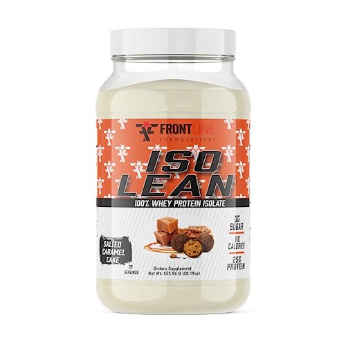 FRONTLINE FORMULATIONS Isolean, 100% Whey Protein Isolate, Fast Absorption, Iso Lean, Low Sugar, Maximize Recovery, 25 Grams Per Serving, Veteren Owned and Operated (28 Servings, Salted Caramel Cake)