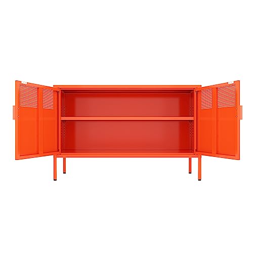 Washsemba Cache 2 Door Metal Locker Accent with Adjustable Shelf,Orange Metal Accent Storage Cabinet for Home Office (Orange)