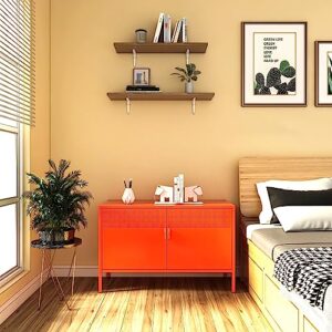 Washsemba Cache 2 Door Metal Locker Accent with Adjustable Shelf,Orange Metal Accent Storage Cabinet for Home Office (Orange)