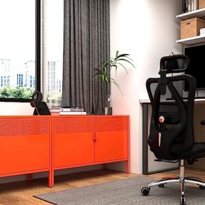 Washsemba Cache 2 Door Metal Locker Accent with Adjustable Shelf,Orange Metal Accent Storage Cabinet for Home Office (Orange)