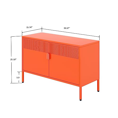 Washsemba Cache 2 Door Metal Locker Accent with Adjustable Shelf,Orange Metal Accent Storage Cabinet for Home Office (Orange)