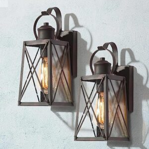 outdoor wall lights 2 pack, exterior wall sconces light fixture with seeded glass, waterproof and anti-rust bronze lanterns for front door, entry, porch, patio, and gazebo