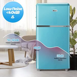 WANAI 3.2 Cu.Ft Mini Fridge Door Design With Freezer Compact Refrigerator with Freezer,7 Level Adjustable Thermostat Removable Shelves Small Refrigerator for Office Dorm Apartment Blue