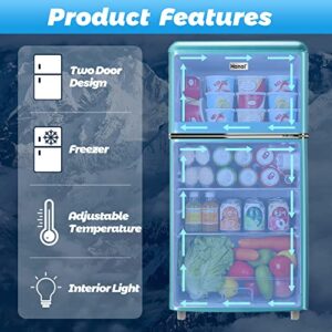 WANAI 3.2 Cu.Ft Mini Fridge Door Design With Freezer Compact Refrigerator with Freezer,7 Level Adjustable Thermostat Removable Shelves Small Refrigerator for Office Dorm Apartment Blue