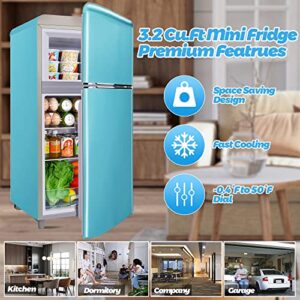 WANAI 3.2 Cu.Ft Mini Fridge Door Design With Freezer Compact Refrigerator with Freezer,7 Level Adjustable Thermostat Removable Shelves Small Refrigerator for Office Dorm Apartment Blue