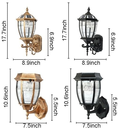 DAKWA Solar Outdoor Wall Porch Light Waterproof Wall Lighting with Clear Glass Shade Wall Sconce for House, Garage, Entryway (Color : Black, Size : Height:10.6inch)