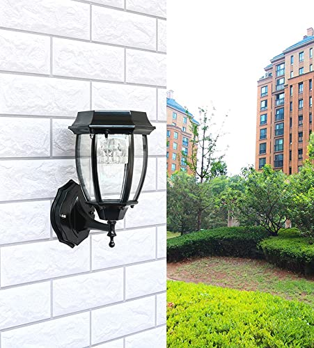 DAKWA Solar Outdoor Wall Porch Light Waterproof Wall Lighting with Clear Glass Shade Wall Sconce for House, Garage, Entryway (Color : Black, Size : Height:10.6inch)