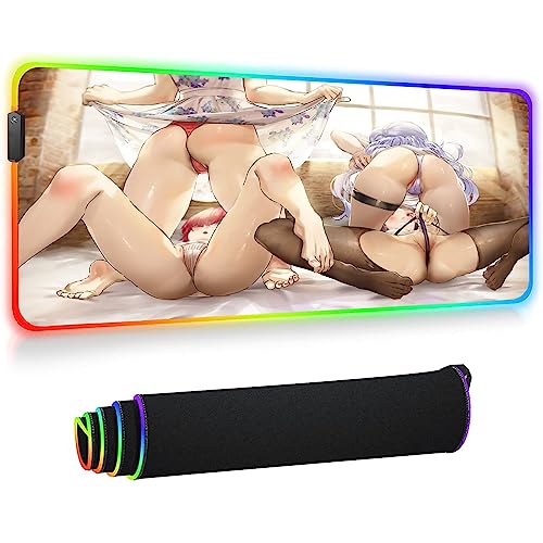 Mouse Pads Led Cute Anime Girl Mouse Mat Gaming Accessories Extended RGB Computer Keyboard Mat XL Large Pc Gaming Desk Pad with Lock Edge 900X400Mm