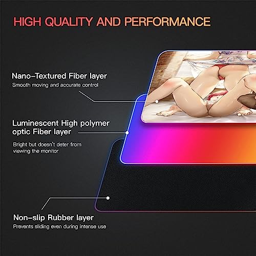 Mouse Pads Led Cute Anime Girl Mouse Mat Gaming Accessories Extended RGB Computer Keyboard Mat XL Large Pc Gaming Desk Pad with Lock Edge 900X400Mm
