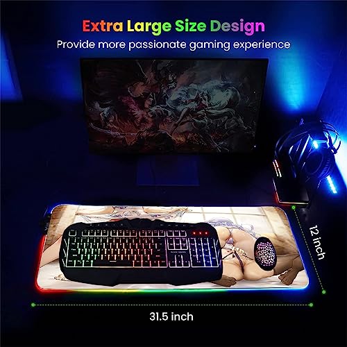 Mouse Pads Led Cute Anime Girl Mouse Mat Gaming Accessories Extended RGB Computer Keyboard Mat XL Large Pc Gaming Desk Pad with Lock Edge 900X400Mm