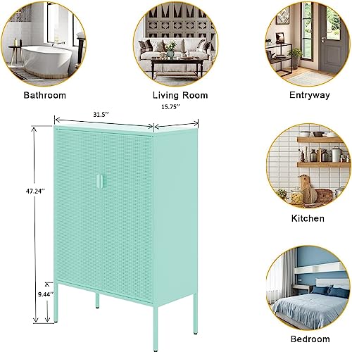 COFaR Mint Green Metal Cabinet,Metal Locker Storage Cabinet with Doors and Shelves,Multipurpose Storage Rack,3-Tier Office Cabinet,Metal Storage Cabinet for Home Office