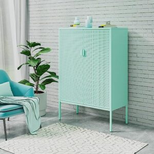 COFaR Mint Green Metal Cabinet,Metal Locker Storage Cabinet with Doors and Shelves,Multipurpose Storage Rack,3-Tier Office Cabinet,Metal Storage Cabinet for Home Office