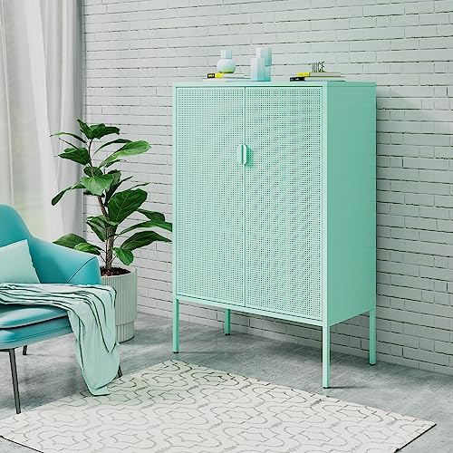 COFaR Mint Green Metal Cabinet,Metal Locker Storage Cabinet with Doors and Shelves,Multipurpose Storage Rack,3-Tier Office Cabinet,Metal Storage Cabinet for Home Office