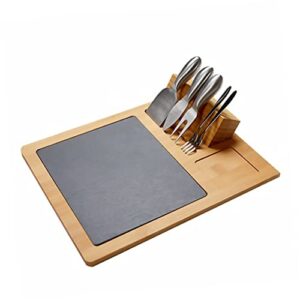 bestonzon 1 set slate knife and fork set wooden cutting boards dinette set fruit tray platter bamboo cheese board with cutlery set charcuterie cutlery knife cheese board platter tableware