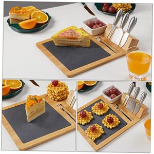 BESTonZON 1 Set Slate Knife and Fork Set Wooden Cutting Boards Dinette Set Fruit Tray Platter Bamboo Cheese Board with Cutlery Set Charcuterie Cutlery Knife Cheese Board Platter Tableware