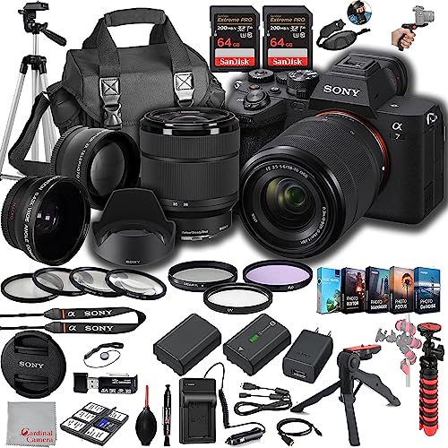 Sony a7 IV Mirrorless Digital Camera 33MP w/ 28-70mmmm Lens, 128GB Extreem Speed Memory,.43 Wide & 2X Lenses, Case. Tripod, Filters, Hood, Grip,Spare Battery & Charger, Software Kit -Deluxe Bundle