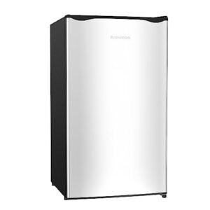 bangson compact fridge with freezer, 3.2 cu.ft. small refrigerator with freezer, 5 adjustable temperatures，38 db low noise, reversible door, small fridge for dorm bedroom or office, silver