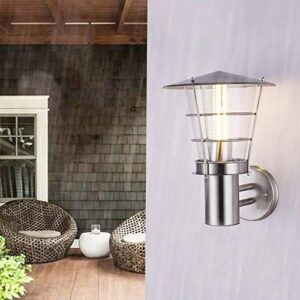 PEHUB Pagoda Brushed Stainless Steel Finish Outdoor Garden Porch Security LED Compatible Wall Light External Simplicity Waterproof Sconce IP44 15W Exterior Light Fixture