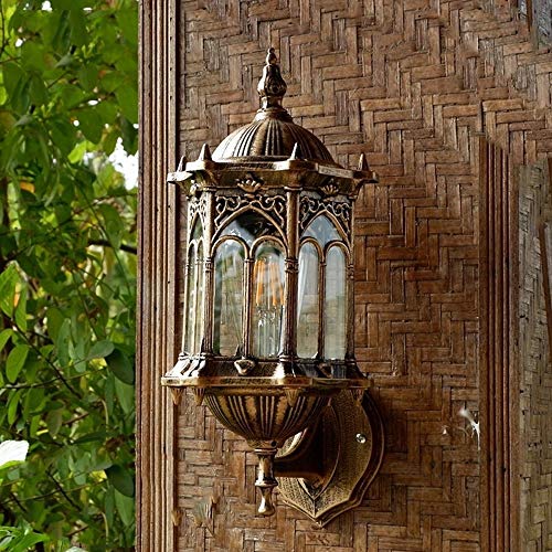 PEHUB Victoria Retro Glass Shade Outdoor Sconce Light Vintage Waterproof Aluminum Metal Wall Light Garden Antique Wall Lamp Villa Balcony External Rainproof Wall Lantern Bulb Lights Fitting Exterior L